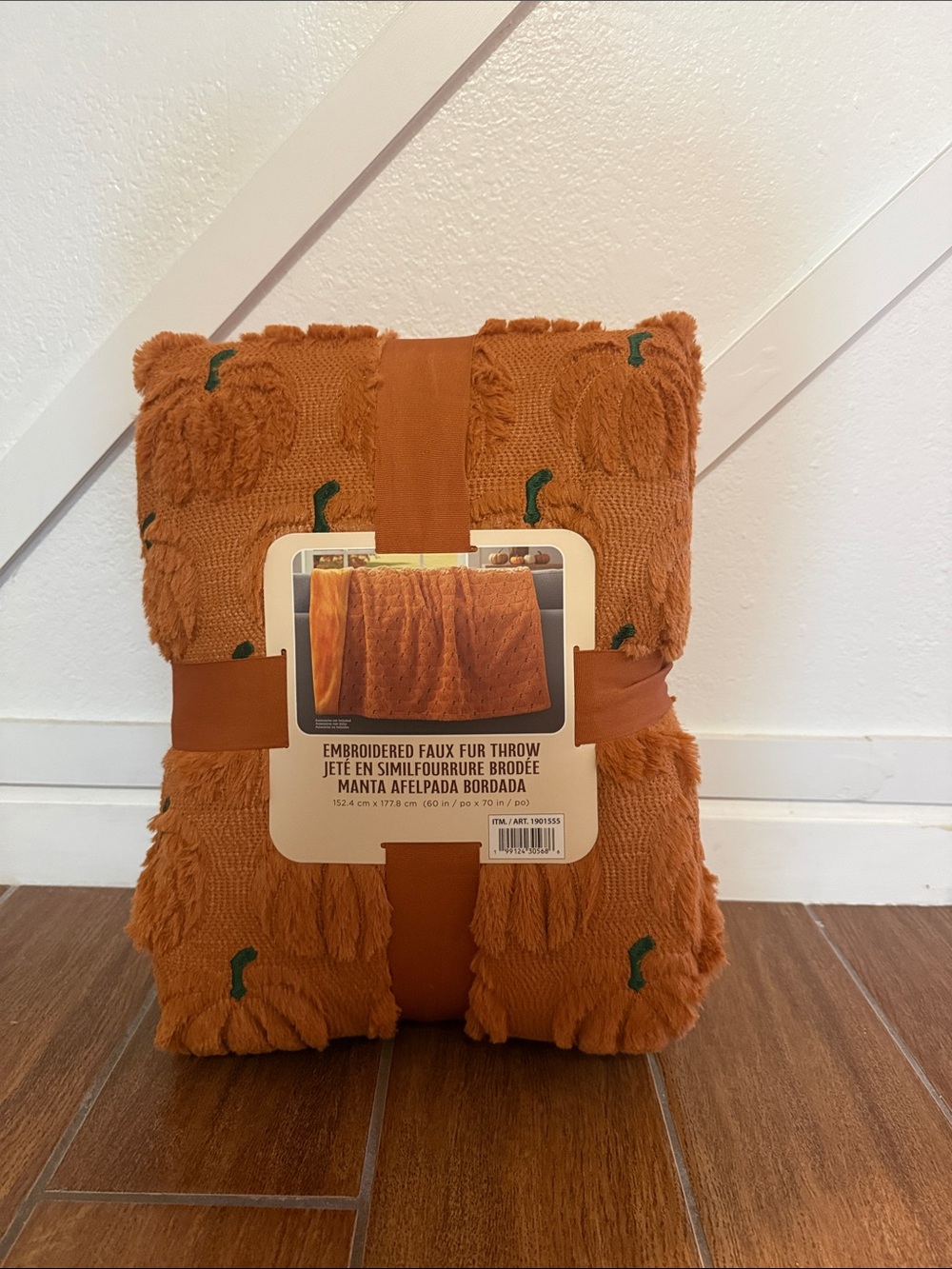 Costco faux fur Halloween fall throw pumpkin